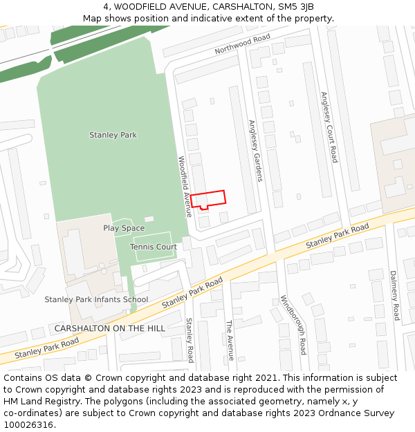 4, WOODFIELD AVENUE, CARSHALTON, SM5 3JB: Location map and indicative extent of plot