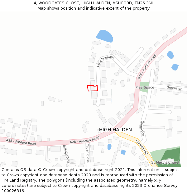 4, WOODGATES CLOSE, HIGH HALDEN, ASHFORD, TN26 3NL: Location map and indicative extent of plot