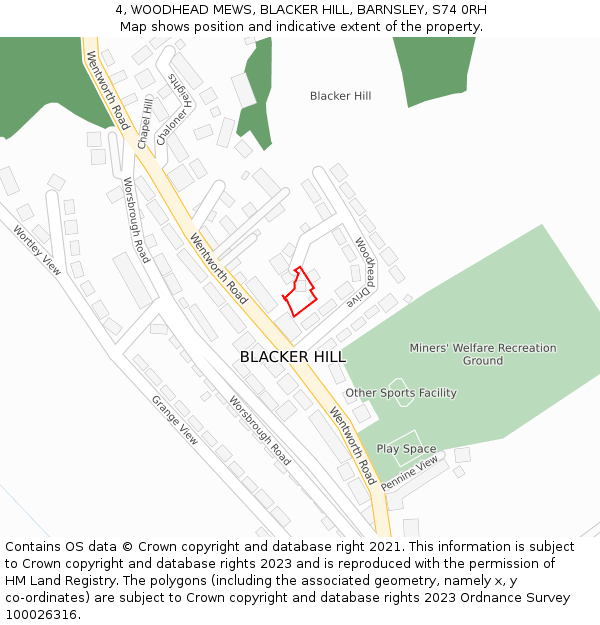 4, WOODHEAD MEWS, BLACKER HILL, BARNSLEY, S74 0RH: Location map and indicative extent of plot