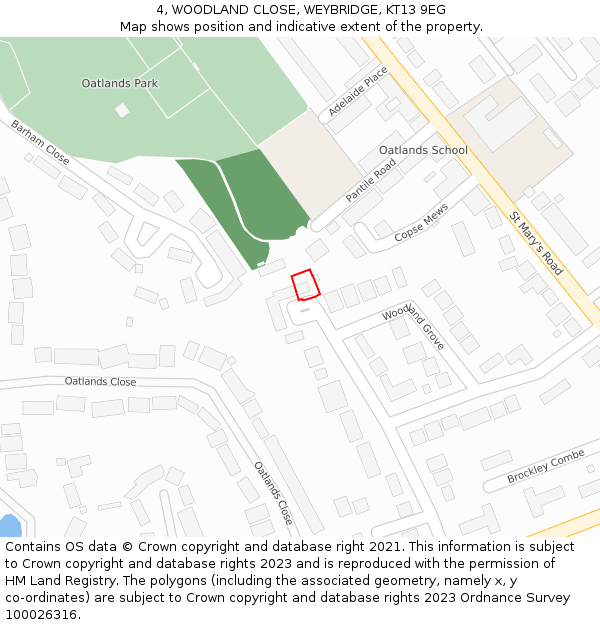 4, WOODLAND CLOSE, WEYBRIDGE, KT13 9EG: Location map and indicative extent of plot