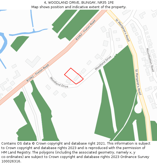 4, WOODLAND DRIVE, BUNGAY, NR35 1PE: Location map and indicative extent of plot