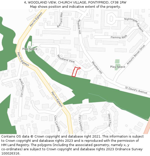 4, WOODLAND VIEW, CHURCH VILLAGE, PONTYPRIDD, CF38 1RW: Location map and indicative extent of plot