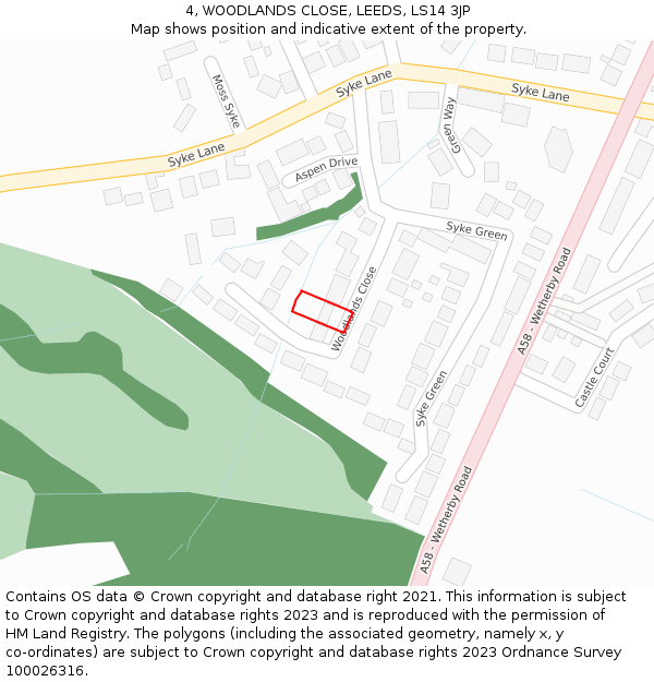 4, WOODLANDS CLOSE, LEEDS, LS14 3JP: Location map and indicative extent of plot