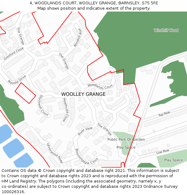 4, WOODLANDS COURT, WOOLLEY GRANGE, BARNSLEY, S75 5FE: Location map and indicative extent of plot