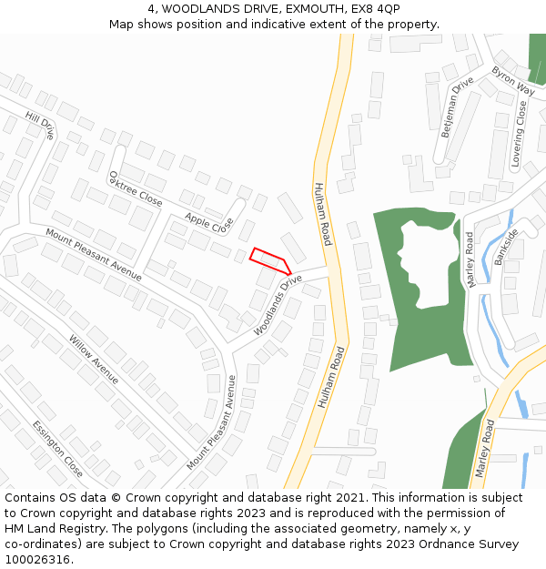 4, WOODLANDS DRIVE, EXMOUTH, EX8 4QP: Location map and indicative extent of plot