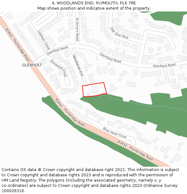 4, WOODLANDS END, PLYMOUTH, PL6 7RE: Location map and indicative extent of plot