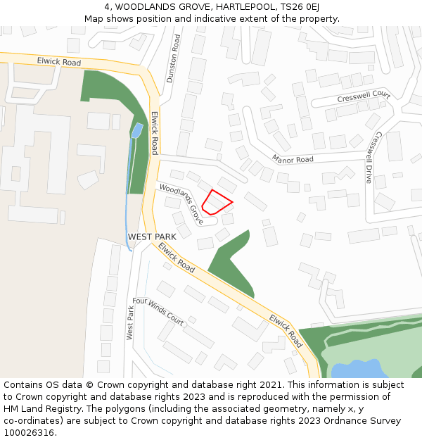 4, WOODLANDS GROVE, HARTLEPOOL, TS26 0EJ: Location map and indicative extent of plot