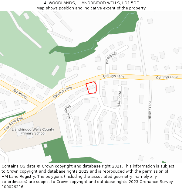 4, WOODLANDS, LLANDRINDOD WELLS, LD1 5DE: Location map and indicative extent of plot