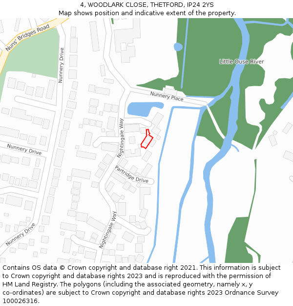 4, WOODLARK CLOSE, THETFORD, IP24 2YS: Location map and indicative extent of plot