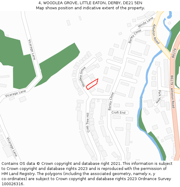 4, WOODLEA GROVE, LITTLE EATON, DERBY, DE21 5EN: Location map and indicative extent of plot