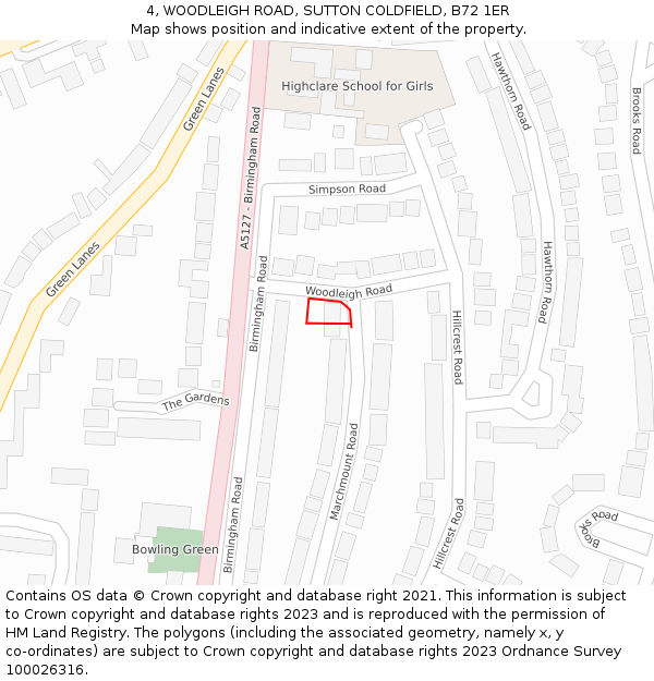 4, WOODLEIGH ROAD, SUTTON COLDFIELD, B72 1ER: Location map and indicative extent of plot