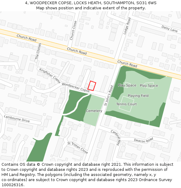 4, WOODPECKER COPSE, LOCKS HEATH, SOUTHAMPTON, SO31 6WS: Location map and indicative extent of plot