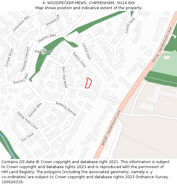 4, WOODPECKER MEWS, CHIPPENHAM, SN14 6XX: Location map and indicative extent of plot