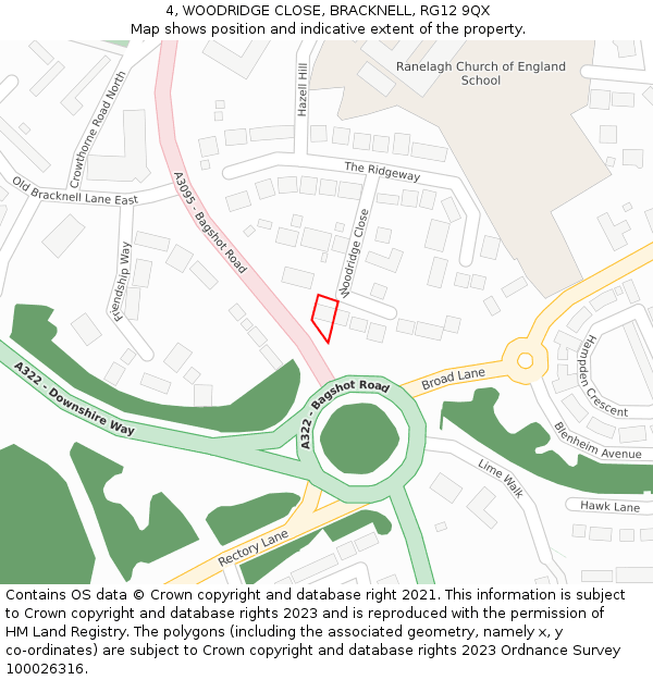 4, WOODRIDGE CLOSE, BRACKNELL, RG12 9QX: Location map and indicative extent of plot