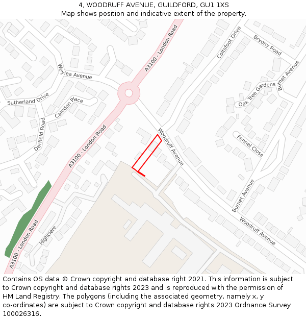 4, WOODRUFF AVENUE, GUILDFORD, GU1 1XS: Location map and indicative extent of plot