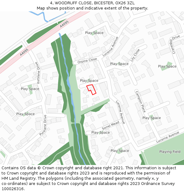 4, WOODRUFF CLOSE, BICESTER, OX26 3ZL: Location map and indicative extent of plot