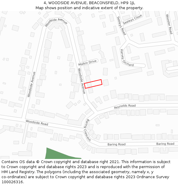 4, WOODSIDE AVENUE, BEACONSFIELD, HP9 1JL: Location map and indicative extent of plot