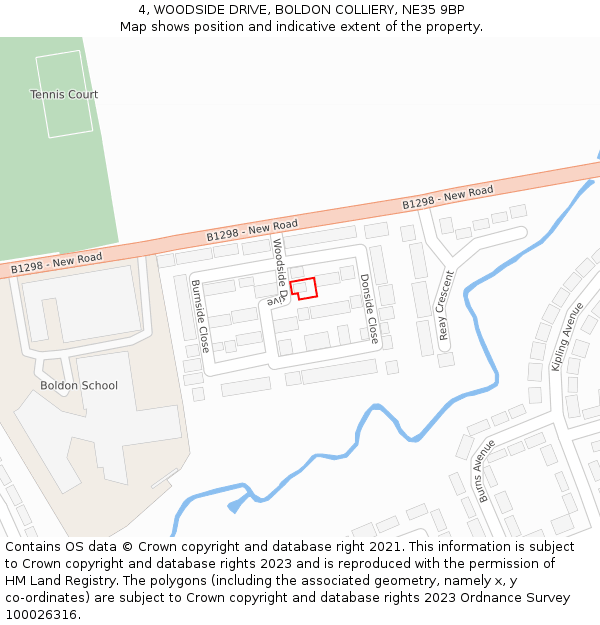 4, WOODSIDE DRIVE, BOLDON COLLIERY, NE35 9BP: Location map and indicative extent of plot