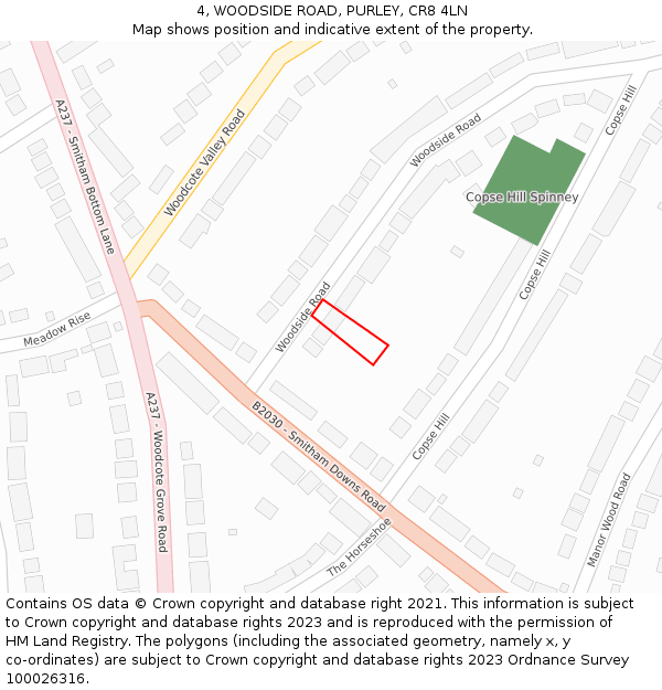 4, WOODSIDE ROAD, PURLEY, CR8 4LN: Location map and indicative extent of plot