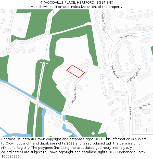 4, WOODVILLE PLACE, HERTFORD, SG14 3NX: Location map and indicative extent of plot