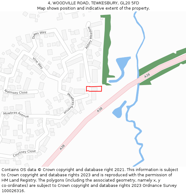 4, WOODVILLE ROAD, TEWKESBURY, GL20 5FD: Location map and indicative extent of plot