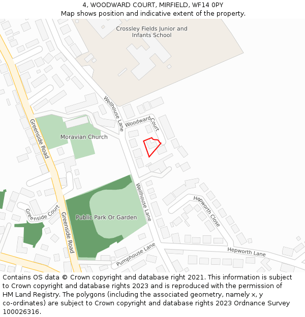 4, WOODWARD COURT, MIRFIELD, WF14 0PY: Location map and indicative extent of plot