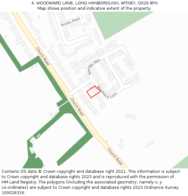 4, WOODWARD LANE, LONG HANBOROUGH, WITNEY, OX29 8FN: Location map and indicative extent of plot