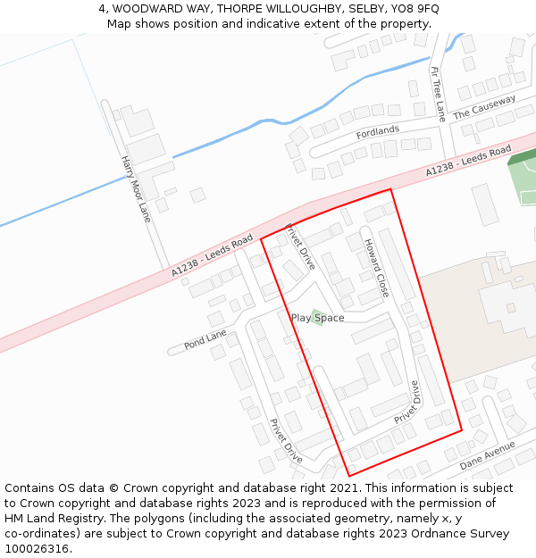 4, WOODWARD WAY, THORPE WILLOUGHBY, SELBY, YO8 9FQ: Location map and indicative extent of plot