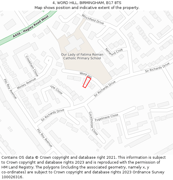 4, WORD HILL, BIRMINGHAM, B17 8TS: Location map and indicative extent of plot