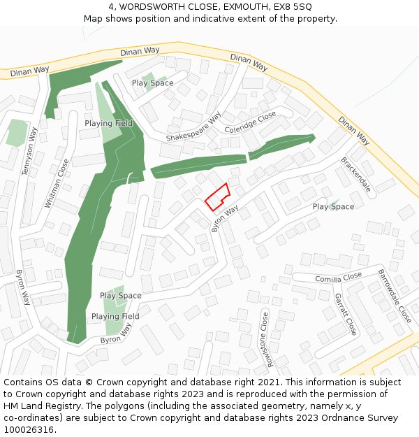 4, WORDSWORTH CLOSE, EXMOUTH, EX8 5SQ: Location map and indicative extent of plot