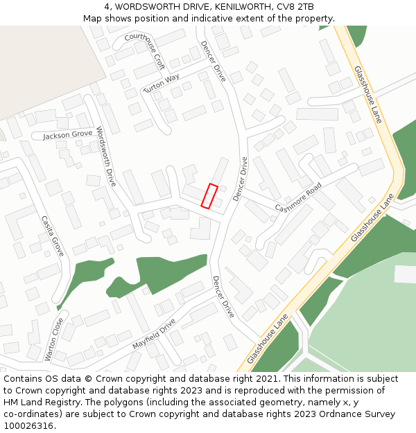 4, WORDSWORTH DRIVE, KENILWORTH, CV8 2TB: Location map and indicative extent of plot