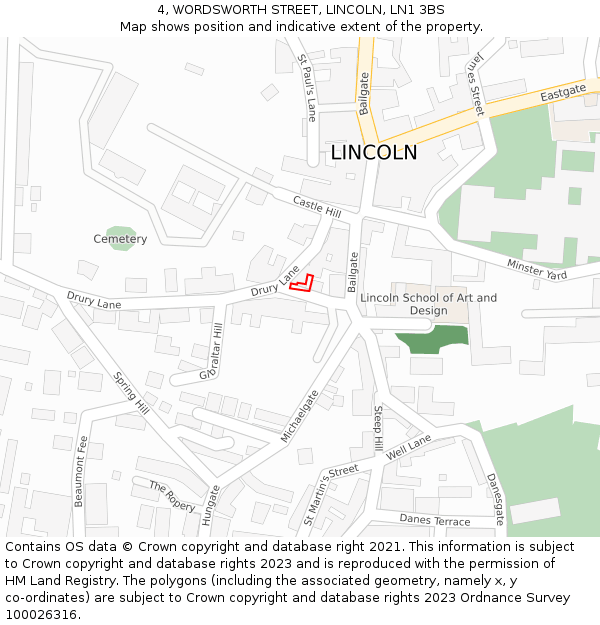 4, WORDSWORTH STREET, LINCOLN, LN1 3BS: Location map and indicative extent of plot