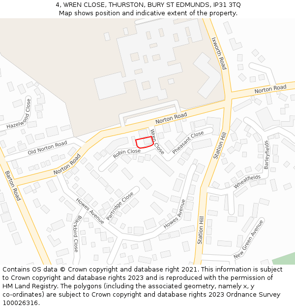 4, WREN CLOSE, THURSTON, BURY ST EDMUNDS, IP31 3TQ: Location map and indicative extent of plot