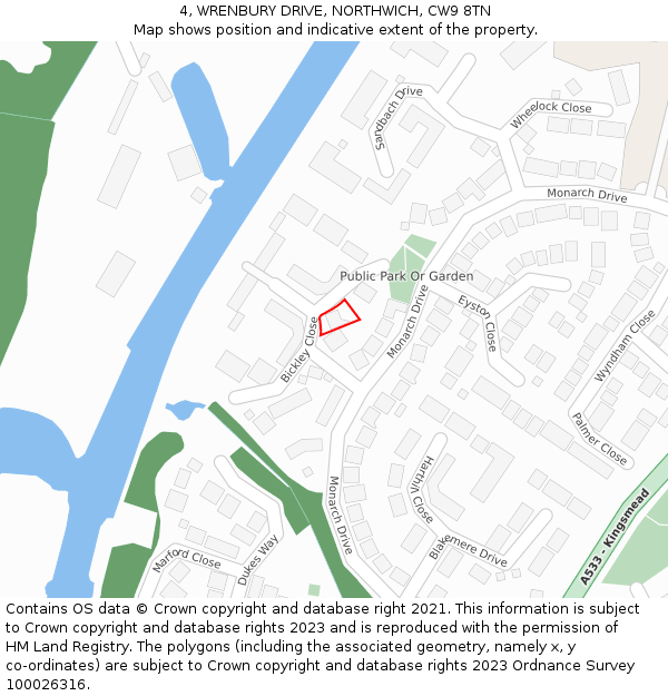 4, WRENBURY DRIVE, NORTHWICH, CW9 8TN: Location map and indicative extent of plot