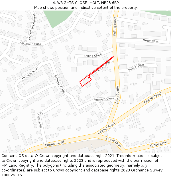 4, WRIGHTS CLOSE, HOLT, NR25 6RP: Location map and indicative extent of plot