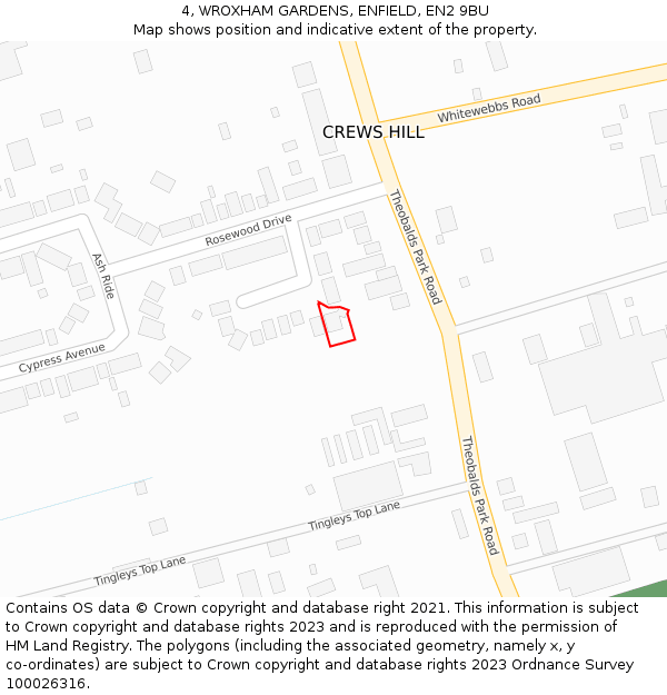 4, WROXHAM GARDENS, ENFIELD, EN2 9BU: Location map and indicative extent of plot