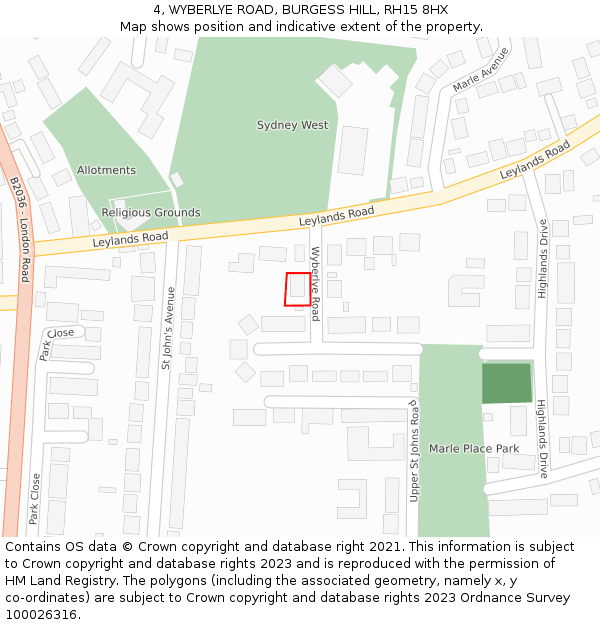 4, WYBERLYE ROAD, BURGESS HILL, RH15 8HX: Location map and indicative extent of plot