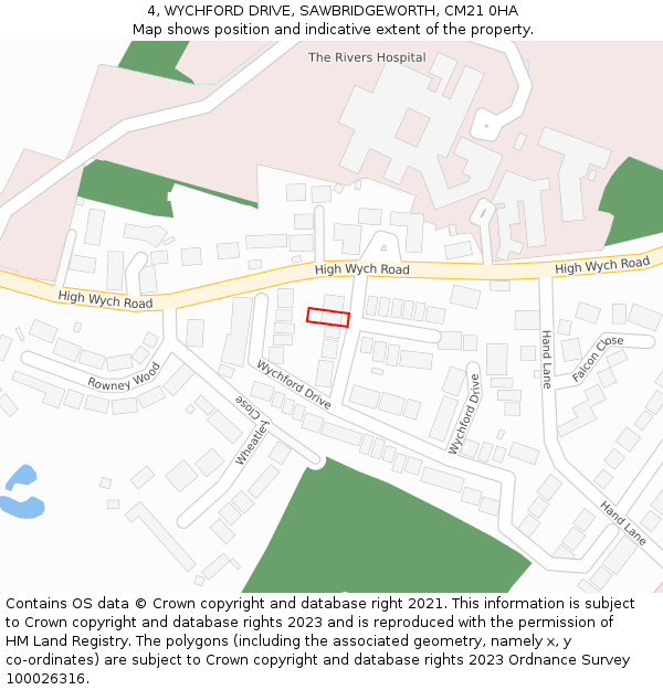 4, WYCHFORD DRIVE, SAWBRIDGEWORTH, CM21 0HA: Location map and indicative extent of plot