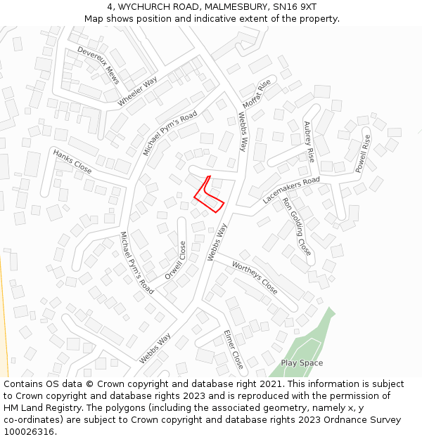 4, WYCHURCH ROAD, MALMESBURY, SN16 9XT: Location map and indicative extent of plot