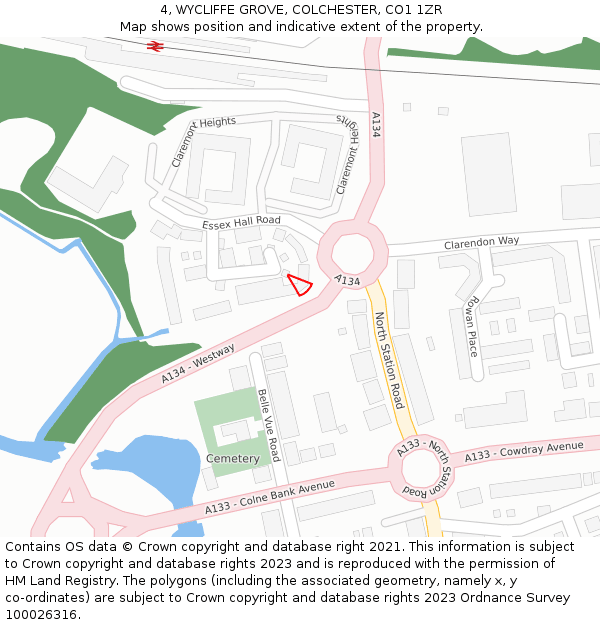 4, WYCLIFFE GROVE, COLCHESTER, CO1 1ZR: Location map and indicative extent of plot