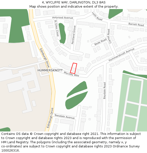 4, WYCLIFFE WAY, DARLINGTON, DL3 8AS: Location map and indicative extent of plot
