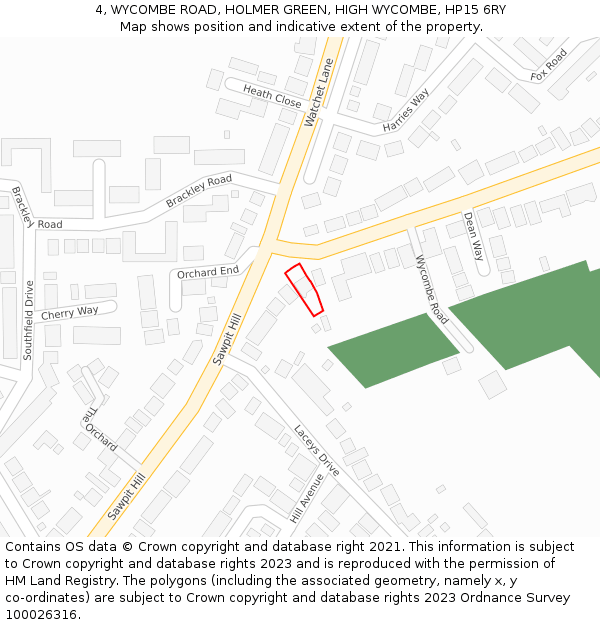 4, WYCOMBE ROAD, HOLMER GREEN, HIGH WYCOMBE, HP15 6RY: Location map and indicative extent of plot