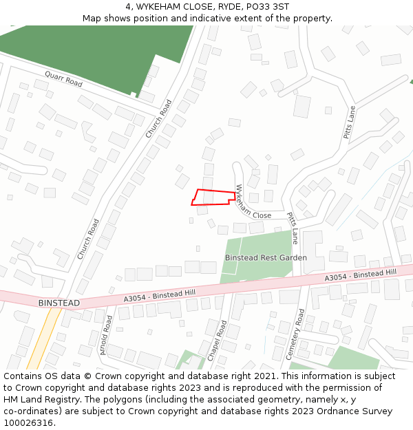 4, WYKEHAM CLOSE, RYDE, PO33 3ST: Location map and indicative extent of plot