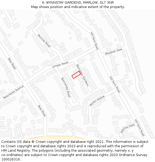 4, WYNNSTAY GARDENS, MARLOW, SL7 3NR: Location map and indicative extent of plot