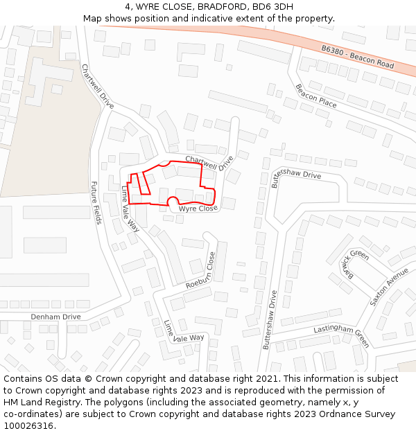 4, WYRE CLOSE, BRADFORD, BD6 3DH: Location map and indicative extent of plot