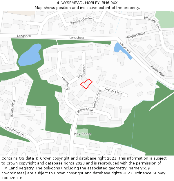 4, WYSEMEAD, HORLEY, RH6 9XX: Location map and indicative extent of plot