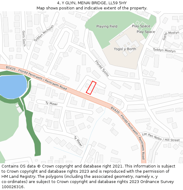 4, Y GLYN, MENAI BRIDGE, LL59 5HY: Location map and indicative extent of plot