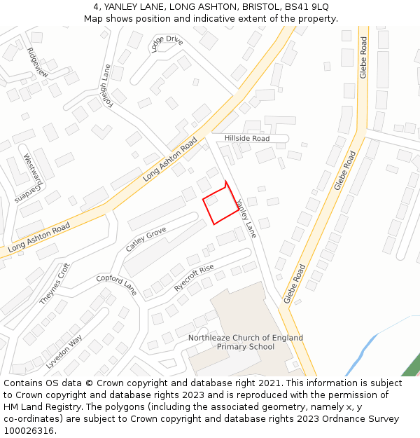 4, YANLEY LANE, LONG ASHTON, BRISTOL, BS41 9LQ: Location map and indicative extent of plot