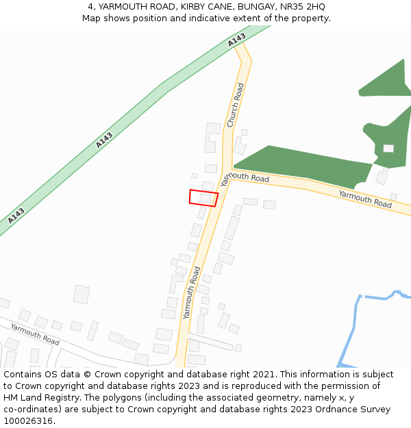 4, YARMOUTH ROAD, KIRBY CANE, BUNGAY, NR35 2HQ: Location map and indicative extent of plot