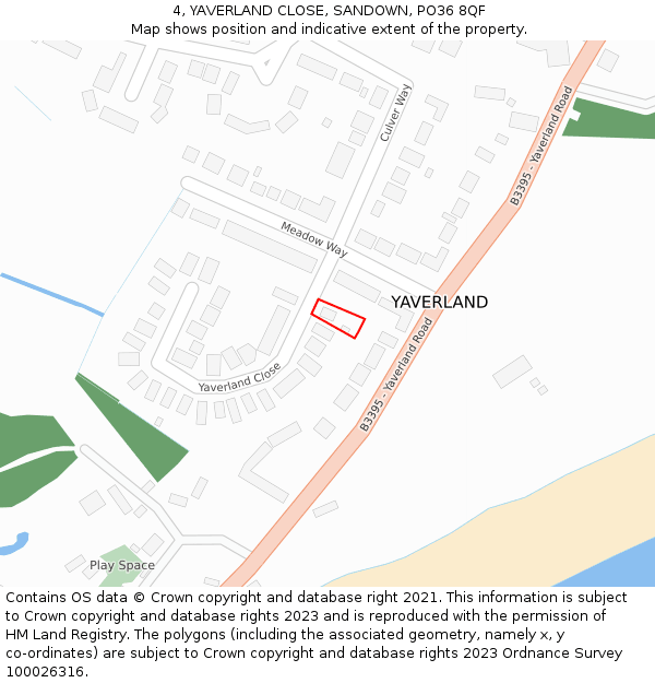 4, YAVERLAND CLOSE, SANDOWN, PO36 8QF: Location map and indicative extent of plot